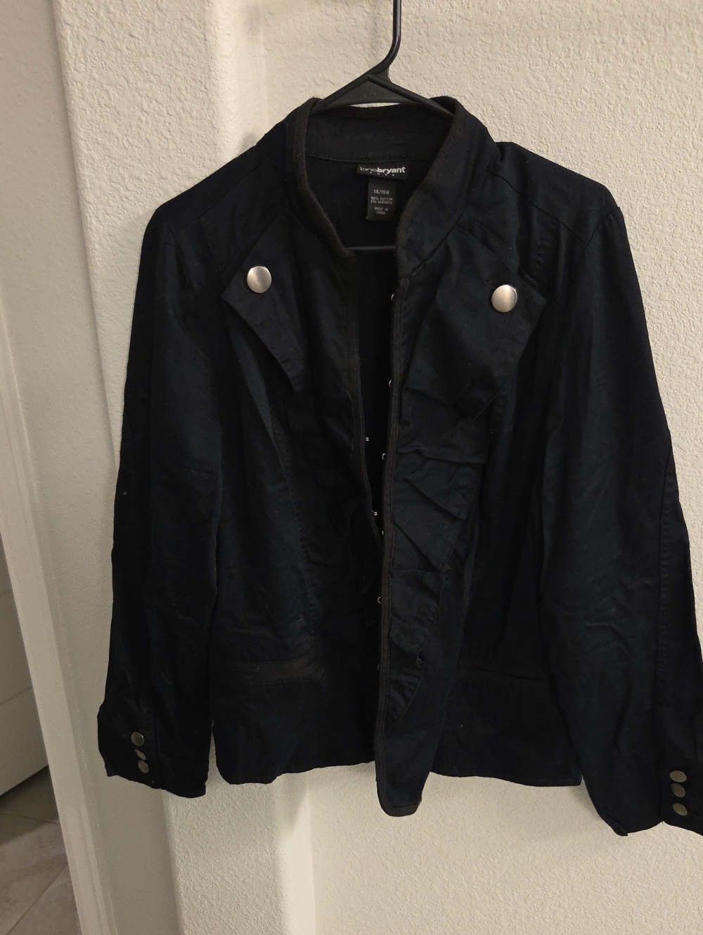 Lane Bryant Black Military-Style Snap-Front Jacket